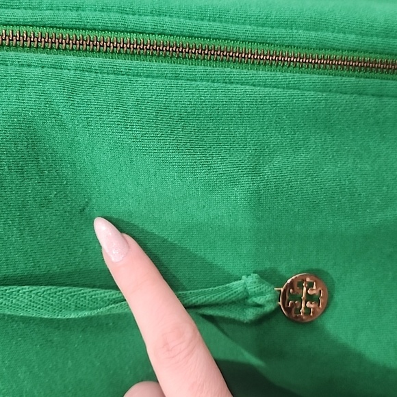 RARE Authentic Tory Burch Vibrant Green Hoodie with Gold Logos, Sz S - Picture 3 of 8